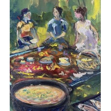 “Picnic in the Forest” – Original Ukrainian Food & Nature Painting, Oil on Canvas | Marina Stognieva